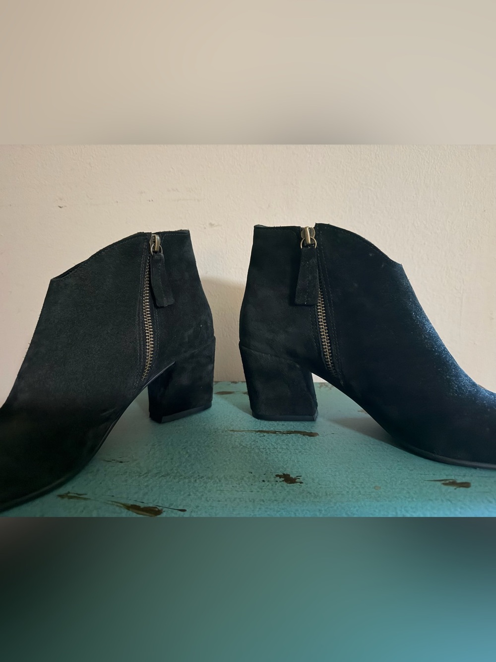 Bueno Black Suede Ankle Booties with Side Zip